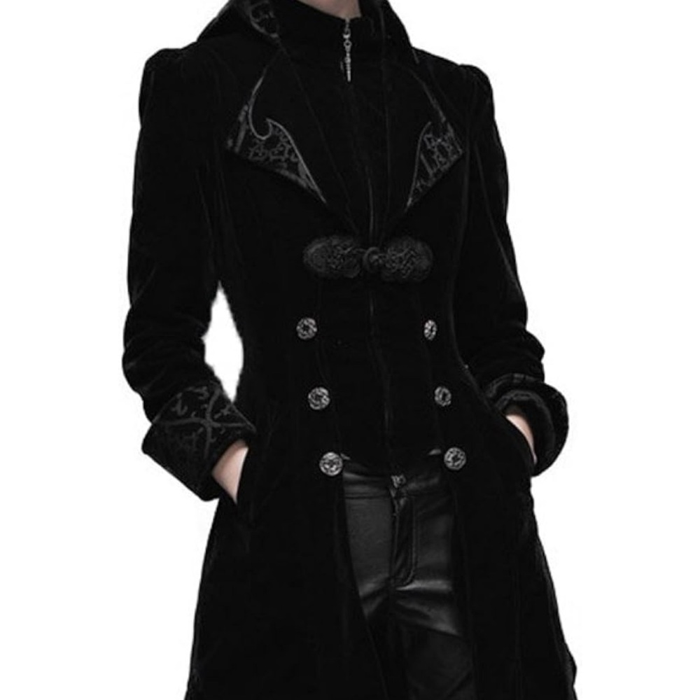 Elegant Black Velvet Women's GOTH Coat - Picture 2 of 11
